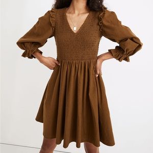 Flannel Lucie V-Neck Smocked Mini Dress Medium